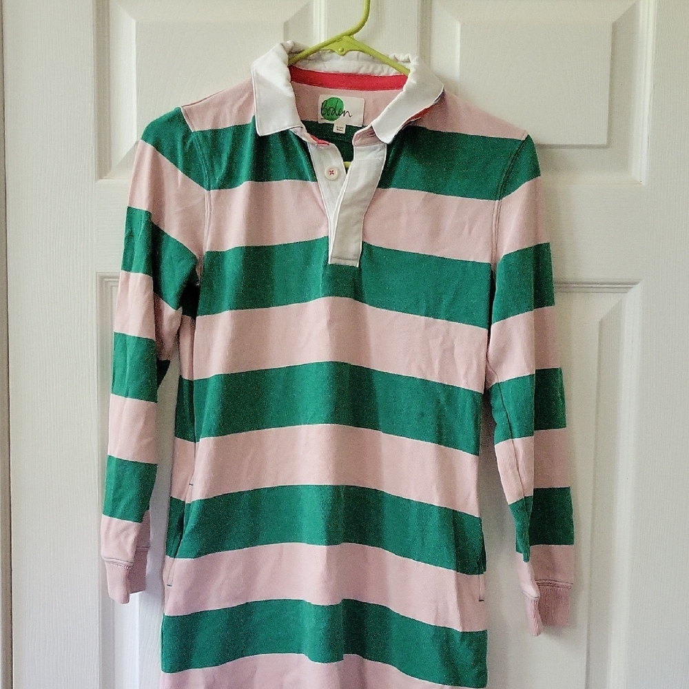 Boden Green and Pink Striped Polo Shirt